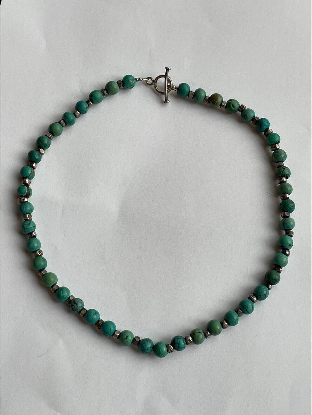 Vintage Green/Blue Turquoise 6mm beaded Sterling necklace